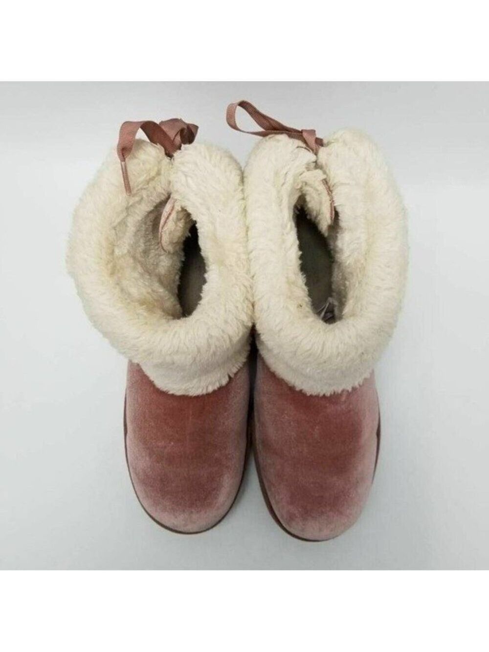 Arizona Pink Velvet Faux Fur Lined Winter Boots With Bow Tie Size 11 - Picture 5 of 12